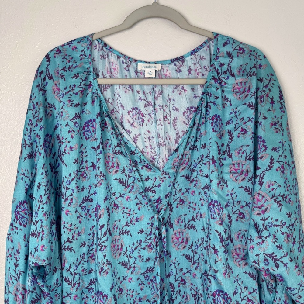 Sundance Arielle sweet floral silk top dolman sleeve tassel blouse S - Picture 3 of 12